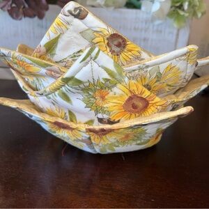 4-Handmade Bowl Cozies Sunflowers 100% cotton Microwavable Reversible New